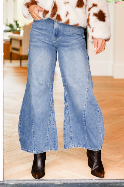 High Waist Wide Leg Panel Denim Jeans