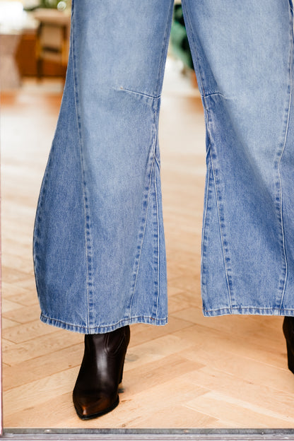 High Waist Wide Leg Panel Denim Jeans