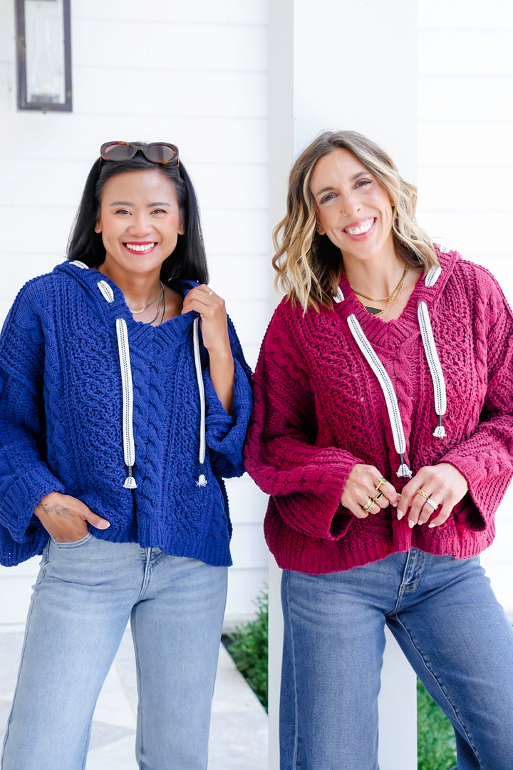 Luxurious Cable Drawstring Hooded Sweater