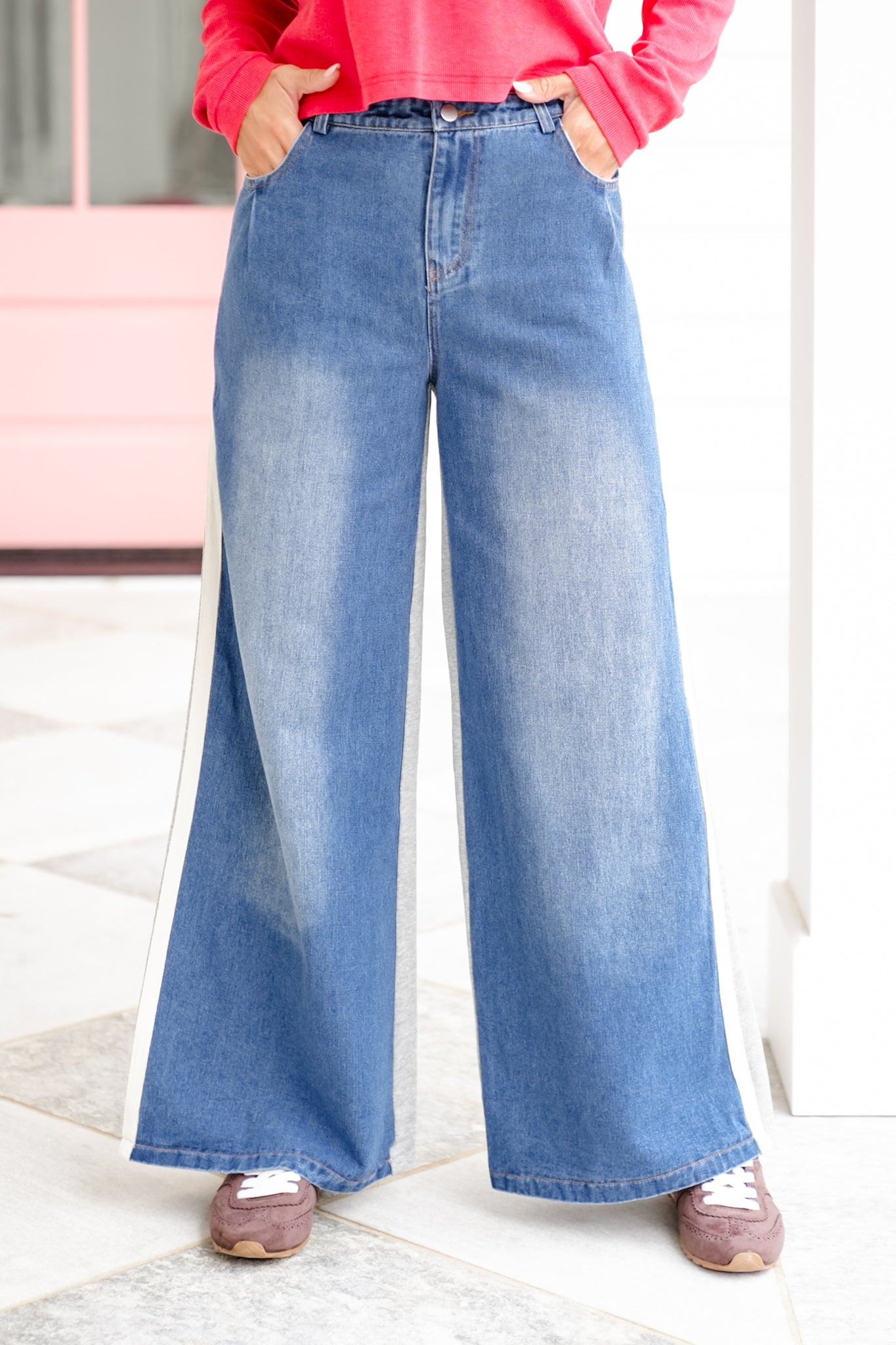 High Waisted Wide Leg Denim Sweatpants