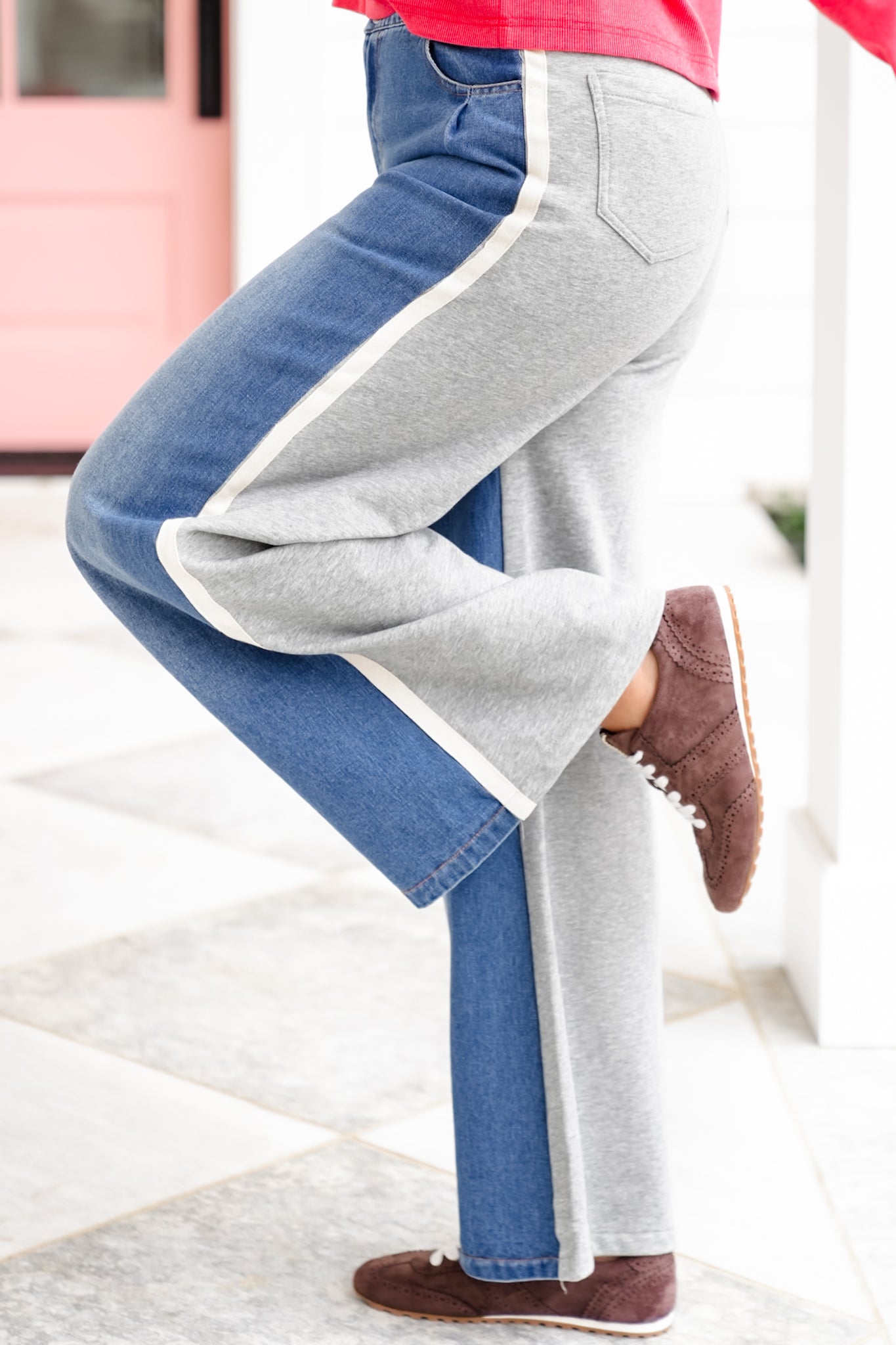 High Waisted Wide Leg Denim Sweatpants