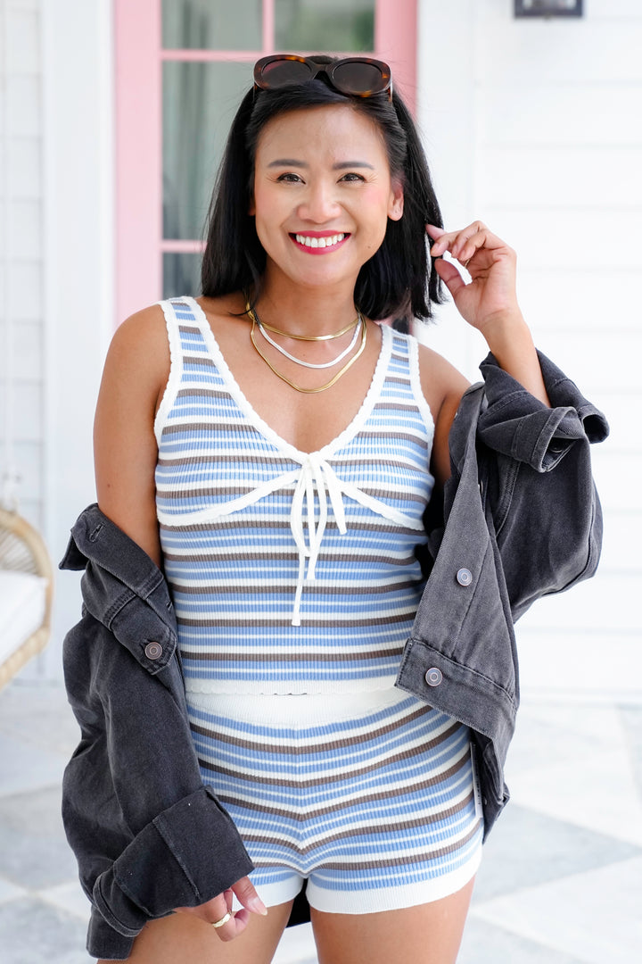 Stripe V Neck Knit Tank Top