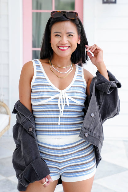 Stripe V Neck Knit Tank Top