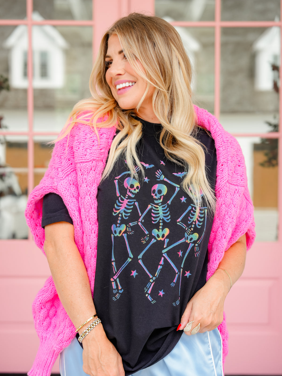 Plus/Reg Short Sleeve Spooky Dancing Skeletons Graphic Tee - Freckled Poppy
