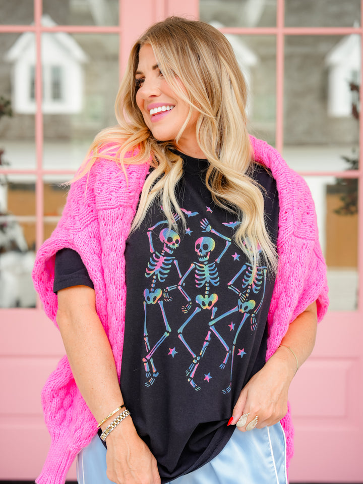 Plus/Reg Short Sleeve Spooky Dancing Skeletons Graphic Tee - Freckled Poppy