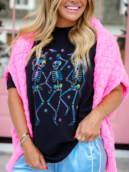 Plus/Reg Short Sleeve Spooky Dancing Skeletons Graphic Tee