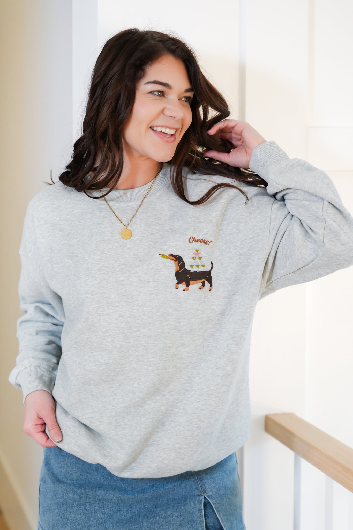 Long Sleeve Dog with Martini Pullover Sweatshirt