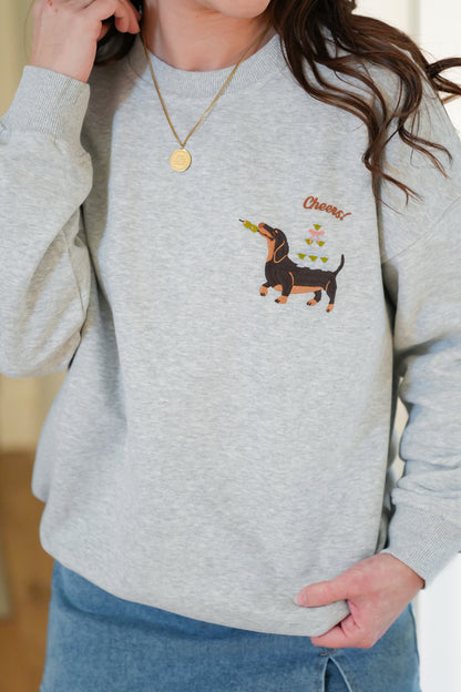 Long Sleeve Dog with Martini Pullover Sweatshirt
