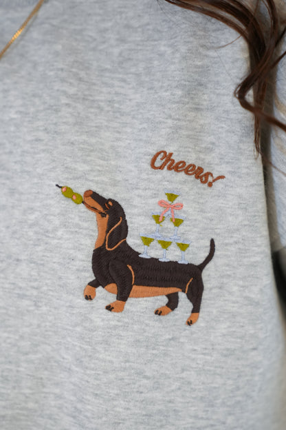 Long Sleeve Dog with Martini Pullover Sweatshirt