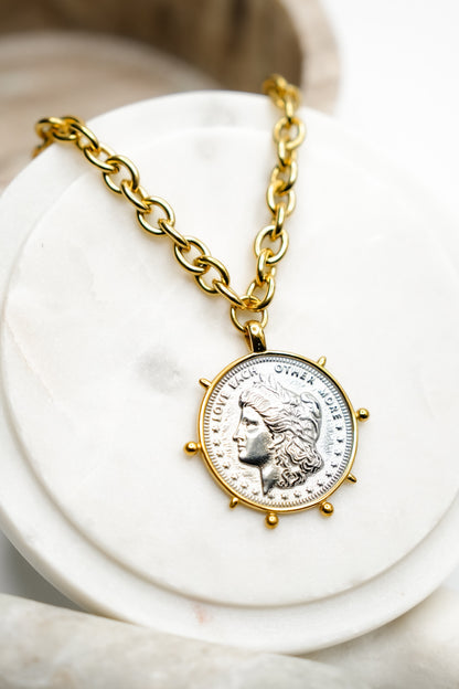 Chansutt Pearls Two Toned Coin Necklace