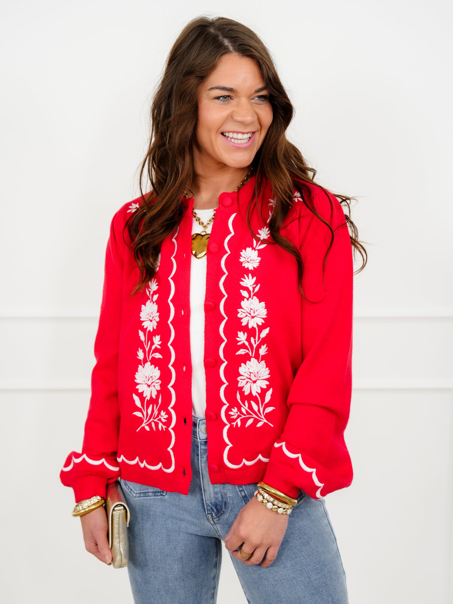 Floral Embroidered Long Sleeve Button Up Cardigan