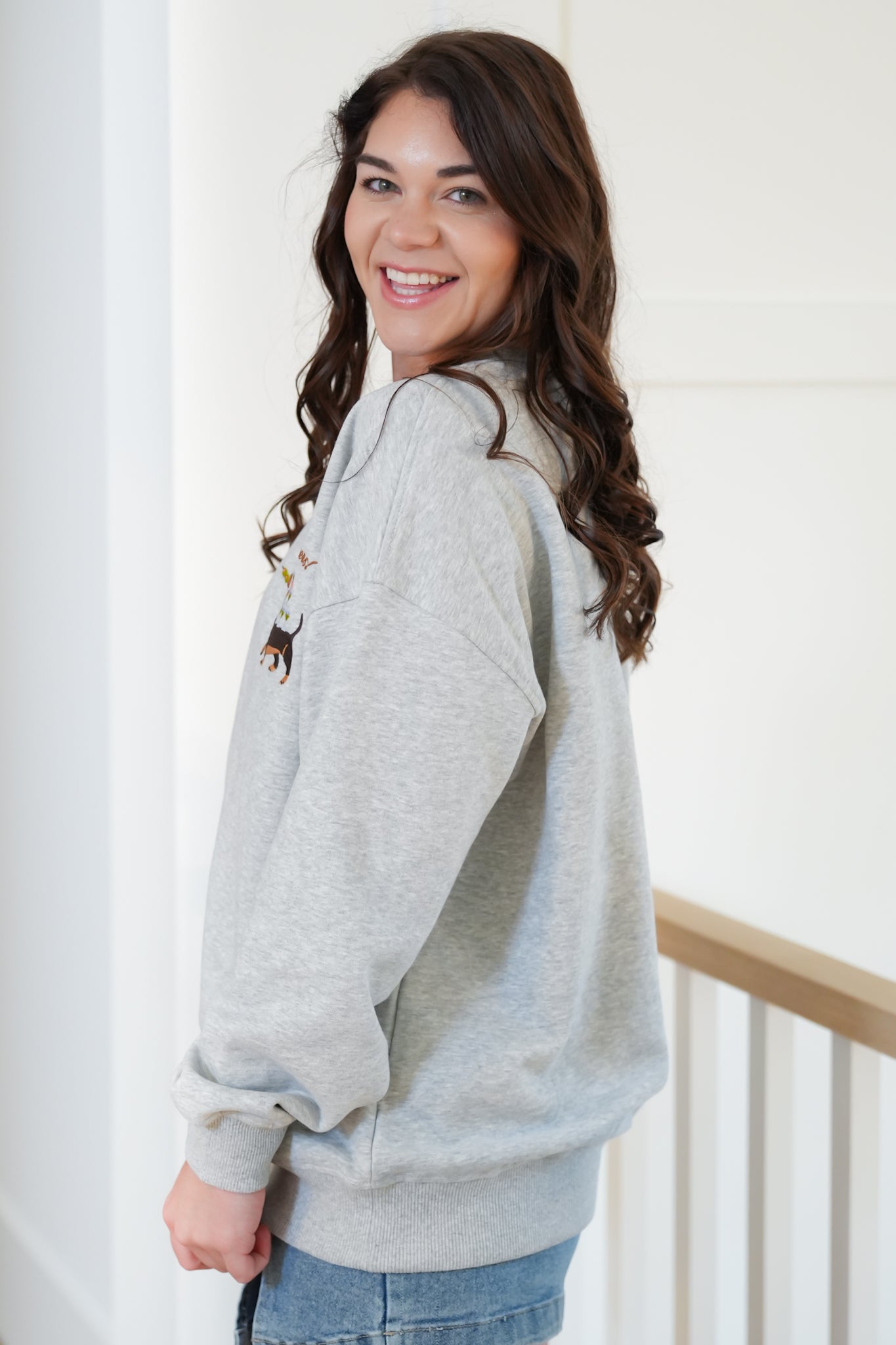 Long Sleeve Dog with Martini Pullover Sweatshirt