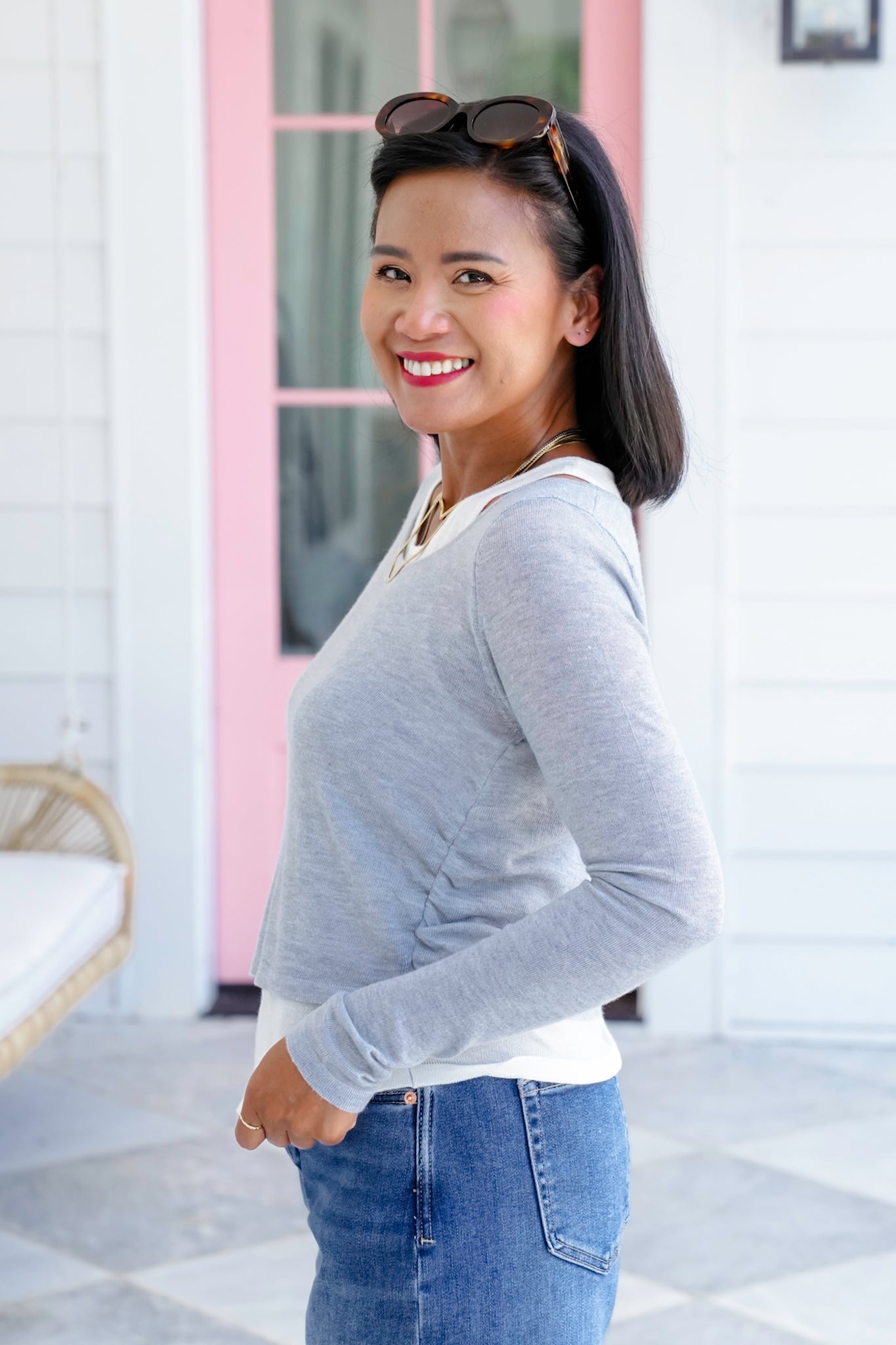 Double Layer Long Sleeve Knit Top