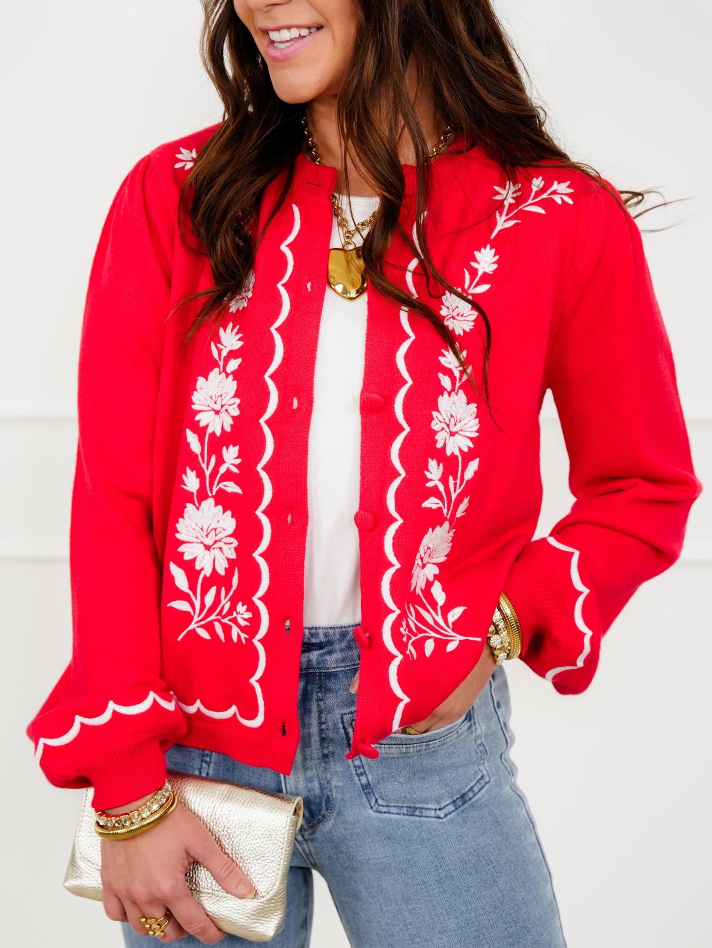 Floral Embroidered Long Sleeve Button Up Cardigan