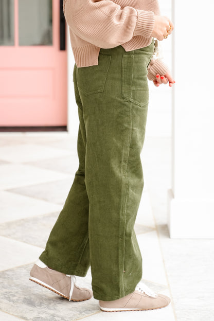 Corduroy Tie Waist Barrel Pants