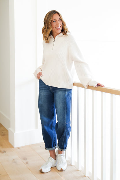 Ribbed Knit Long Sleeve 1/4 Zip Sweater