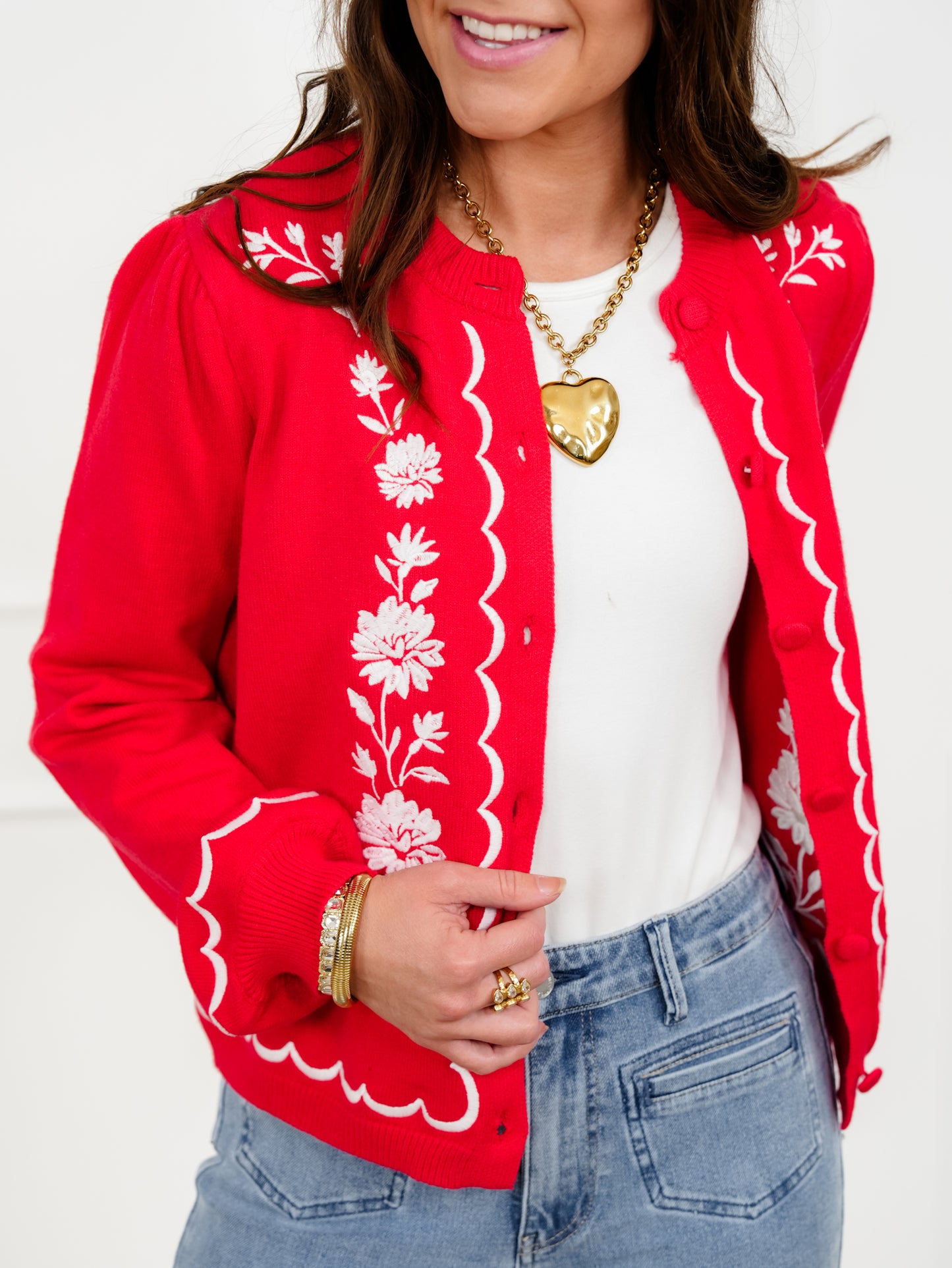 Floral Embroidered Long Sleeve Button Up Cardigan