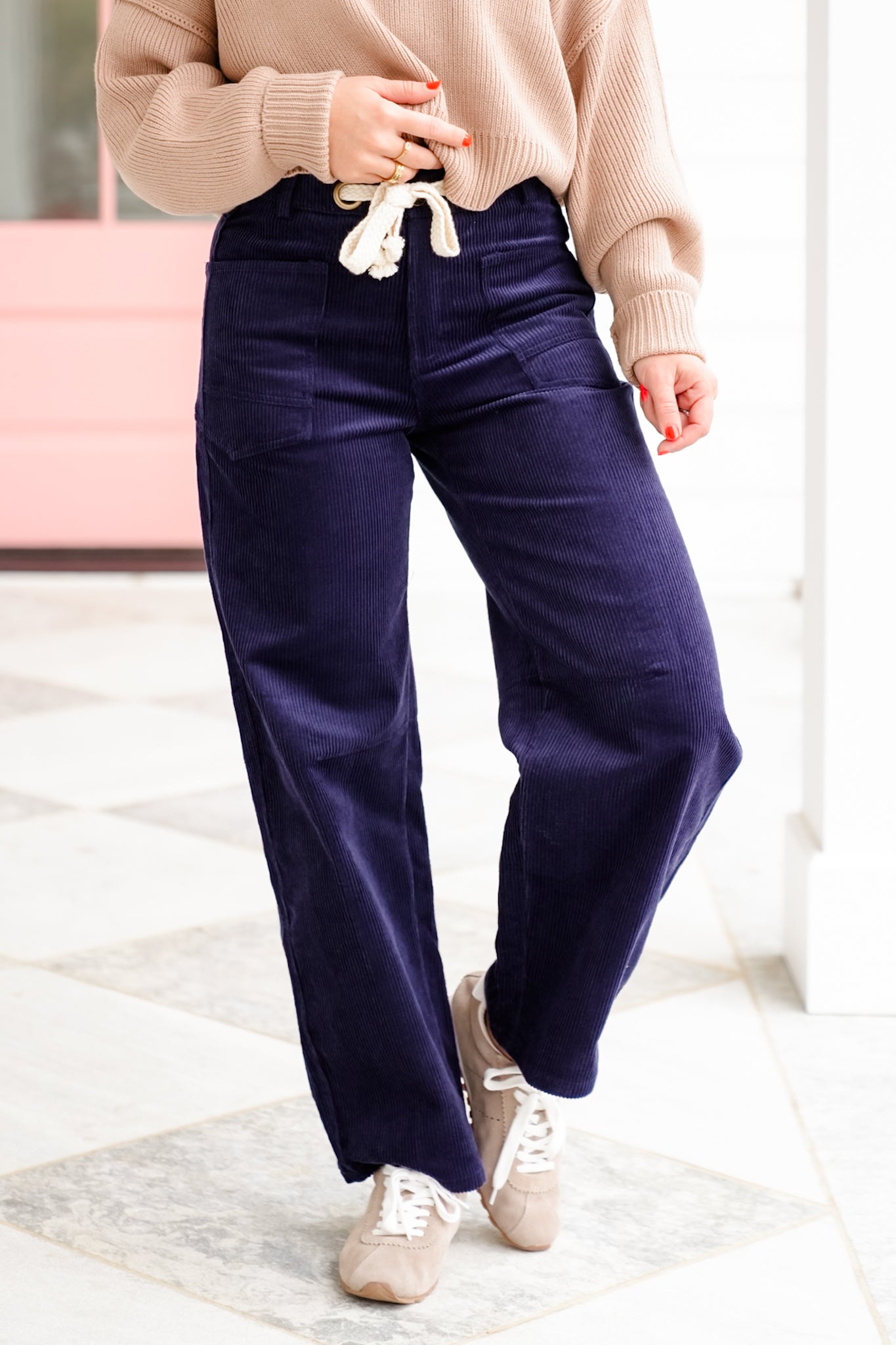 Corduroy Tie Waist Barrel Pants