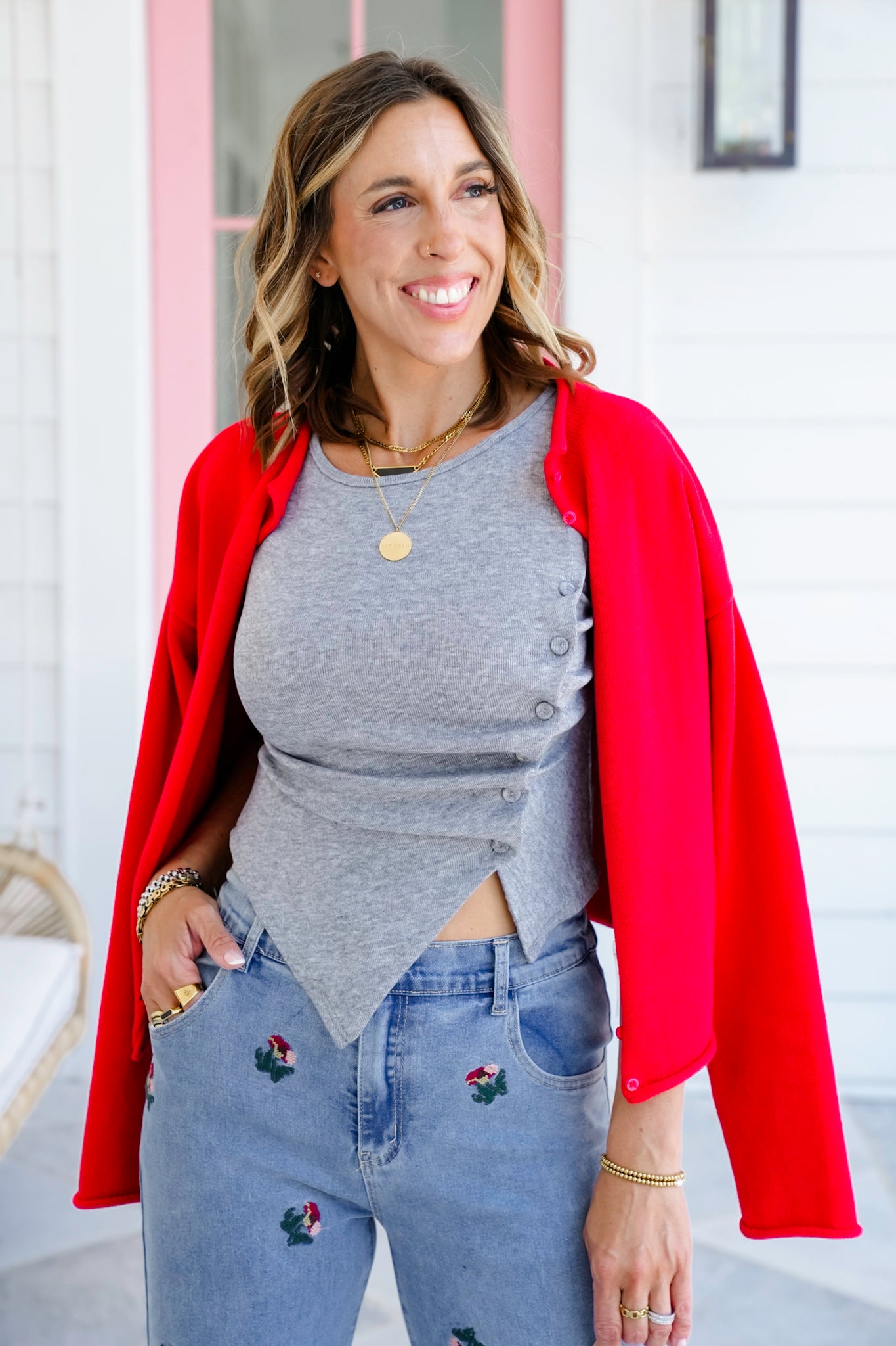 Asymmetrical Tank Top with Button Detail