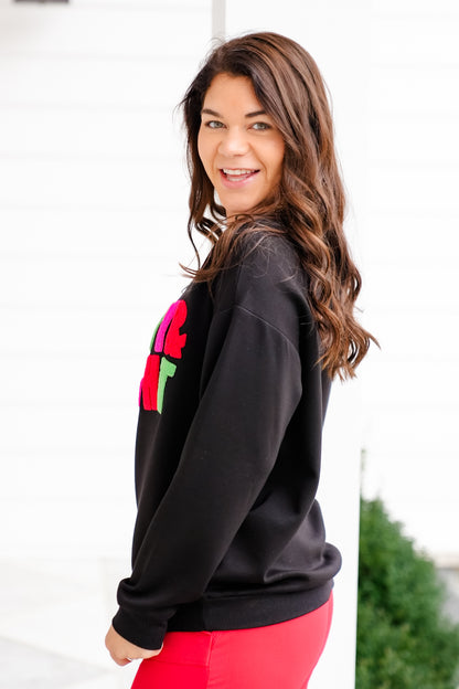 Plus/Reg Long Sleeve "Merry and Bright" Patch Pullover Sweatshirt
