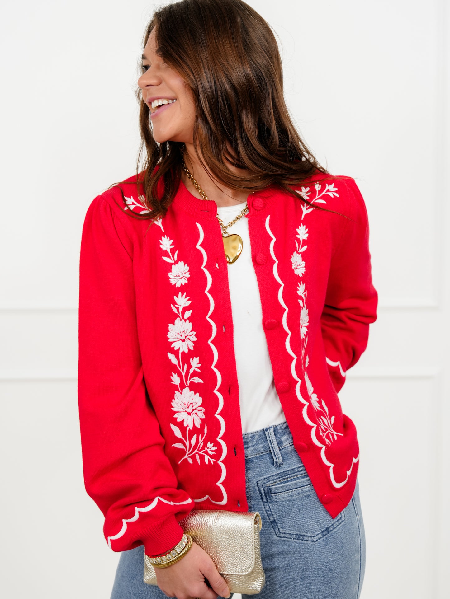 Floral Embroidered Long Sleeve Button Up Cardigan