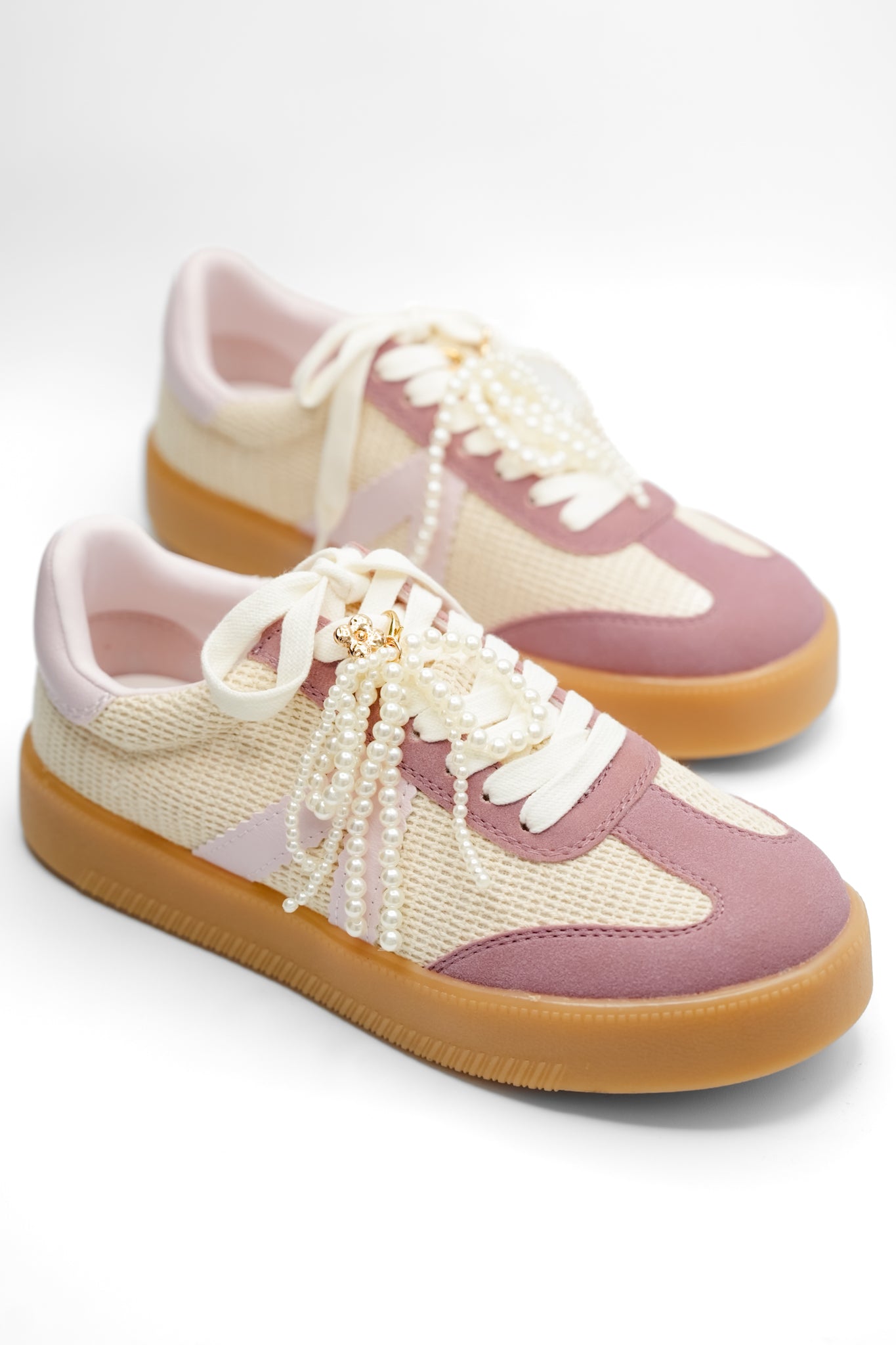 MIA Mesh Panel Fashion Sneaker with Decorative Pearl Accent