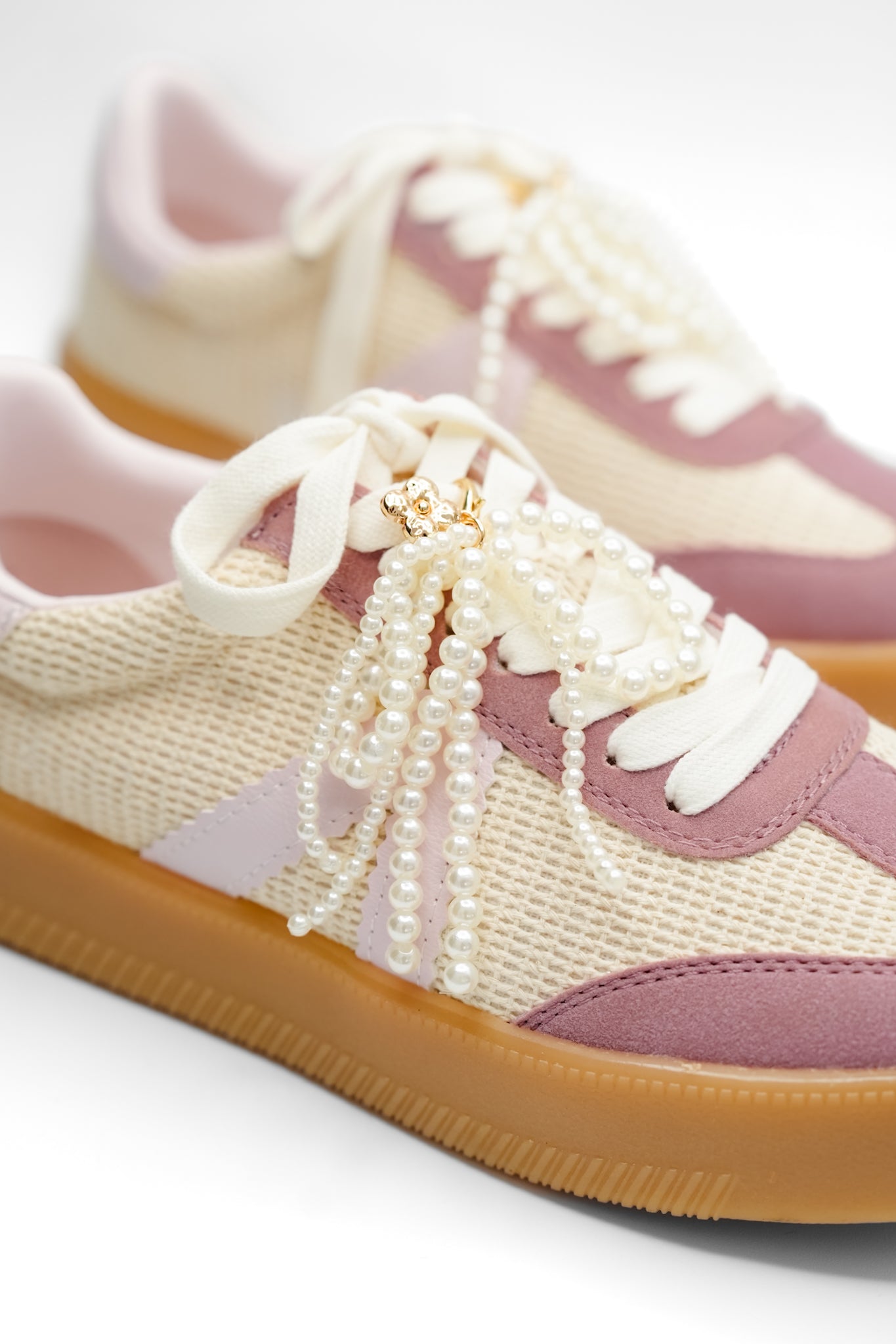 MIA Mesh Panel Fashion Sneaker with Decorative Pearl Accent