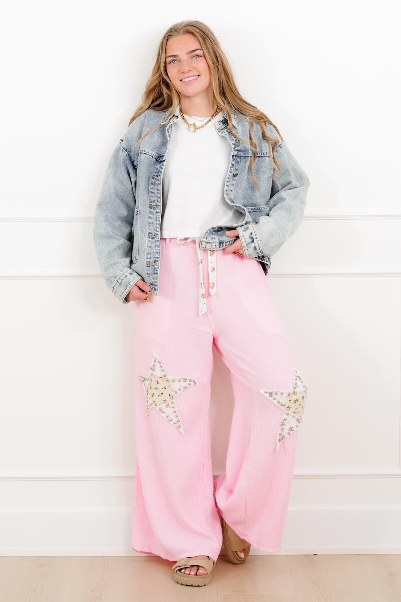 POL Star Patch High Rise Wide Leg Pants