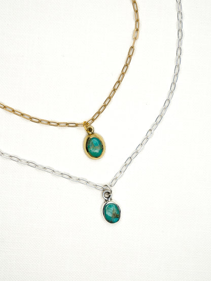 BOHO SOL Turquoise Oval Dainty Necklace