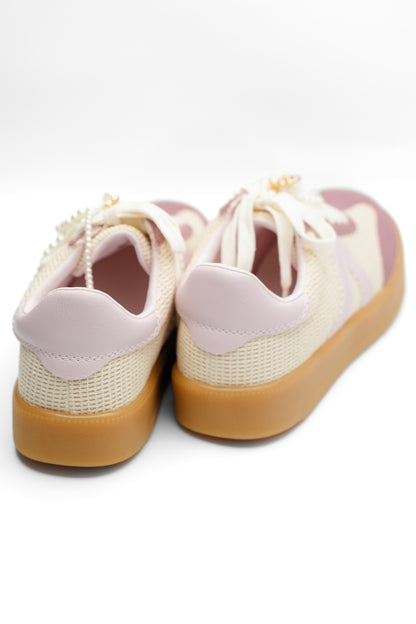 MIA Mesh Panel Fashion Sneaker with Decorative Pearl Accent