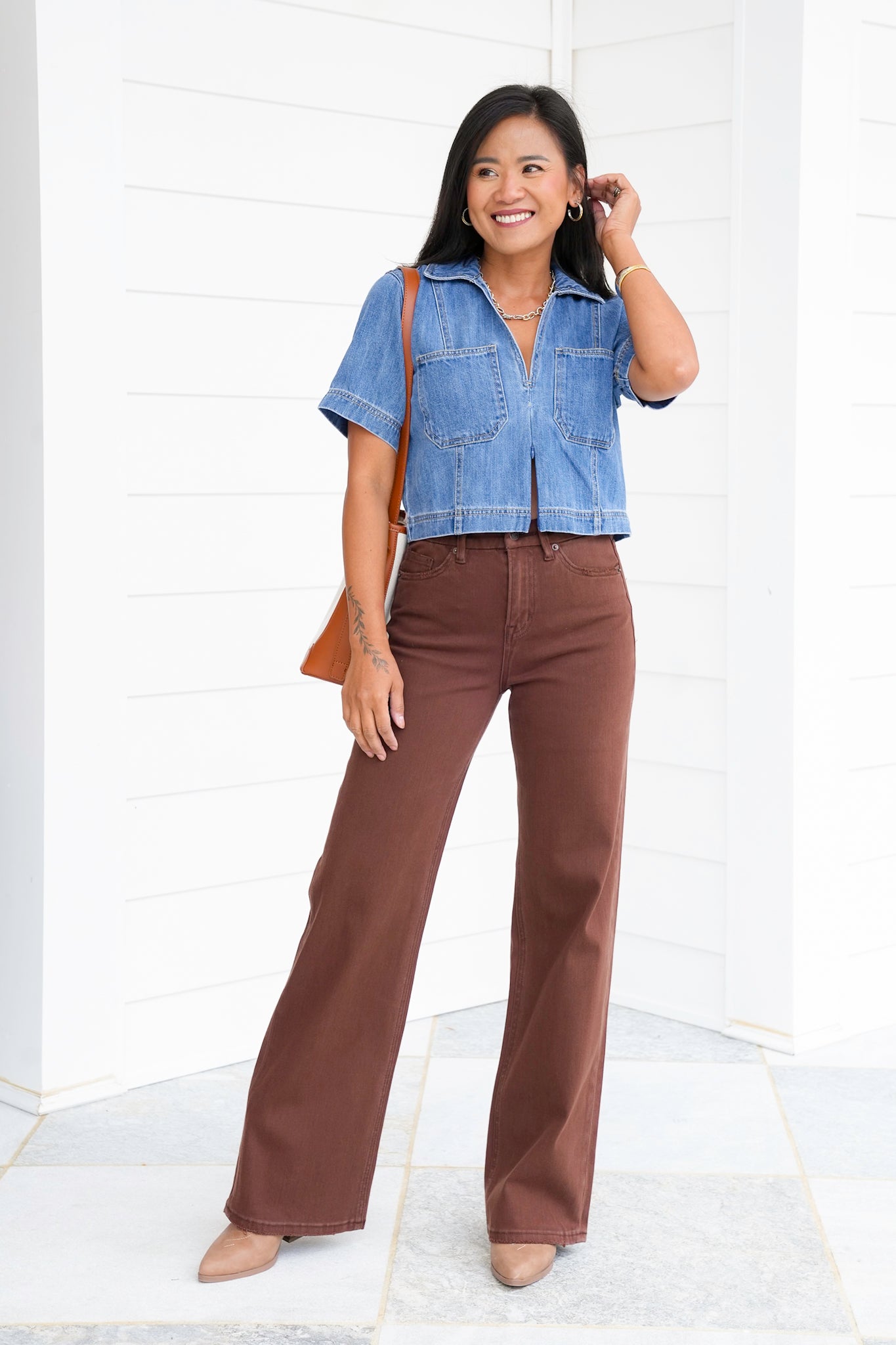 Mica High Rise Brown Wide Leg Jeans