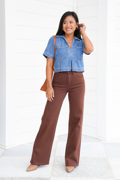 Mica High Rise Brown Wide Leg Jeans