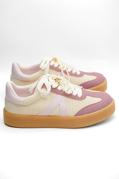 MIA Mesh Panel Fashion Sneaker with Decorative Pearl Accent