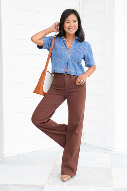 Mica High Rise Brown Wide Leg Jeans
