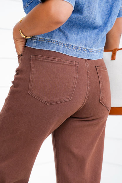 Mica High Rise Brown Wide Leg Jeans