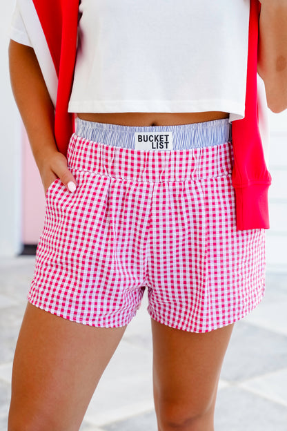 Gingham Double Elastic Waist Boxer Shorts