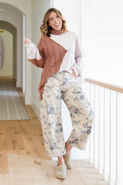 Floral Print Barrel Jeans with Back Buckle Detail