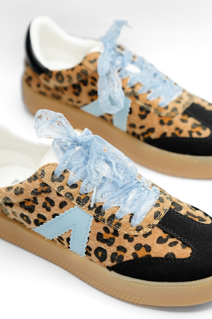 MIA Textured Animal Print Low Top Sneaker with Lace Detail