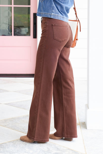 Mica High Rise Brown Wide Leg Jeans
