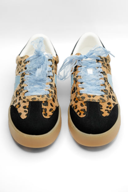 MIA Textured Animal Print Low Top Sneaker with Lace Detail