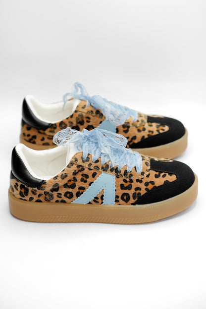 MIA Textured Animal Print Low Top Sneaker with Lace Detail