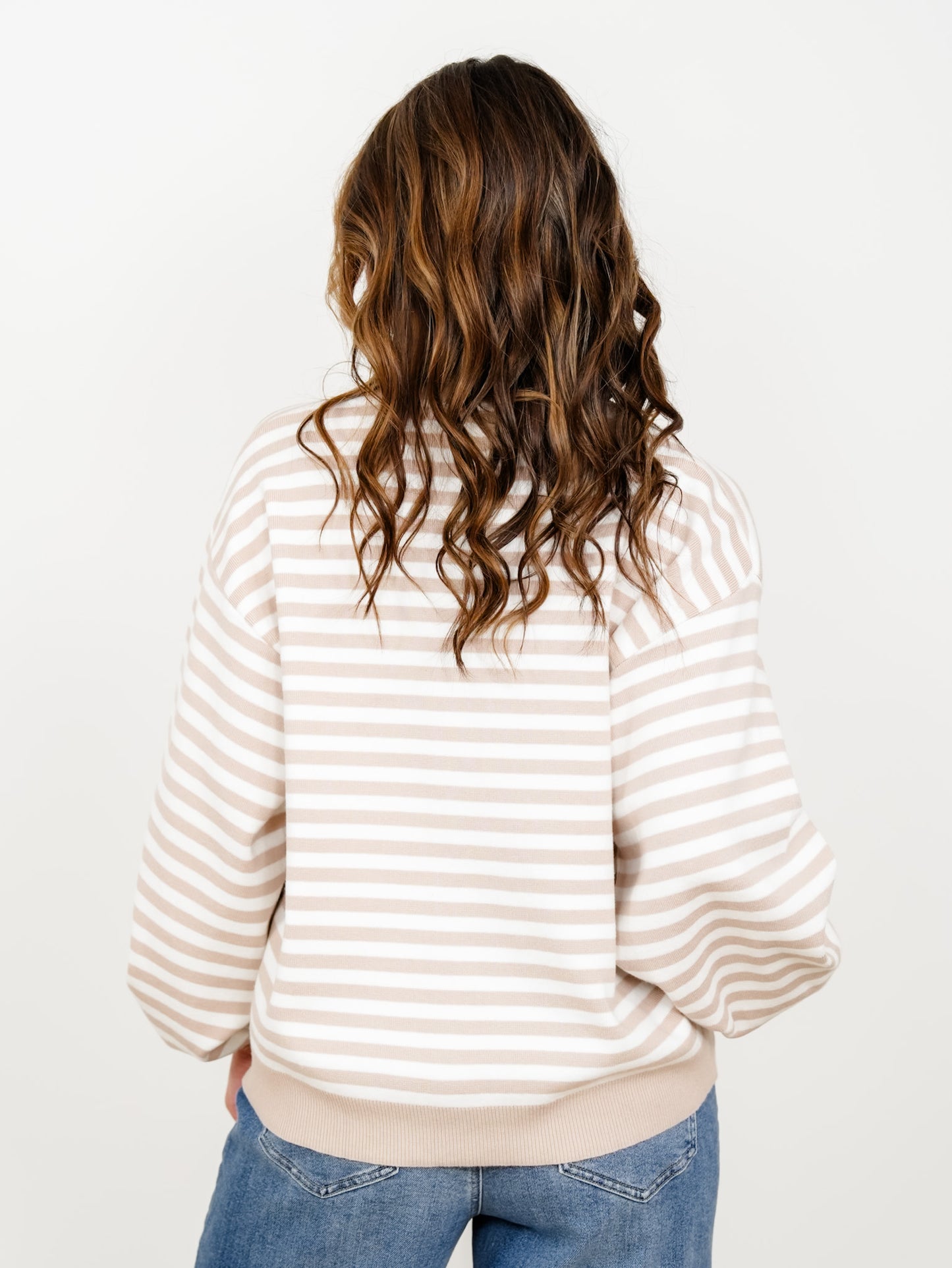Sand Stripe Long Sleeve Knit Sweater