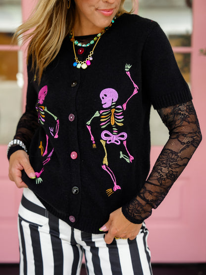 Dancing Skeletons Short Sleeve Button Down Cardigan