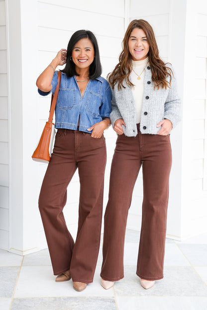 Mica High Rise Brown Wide Leg Jeans