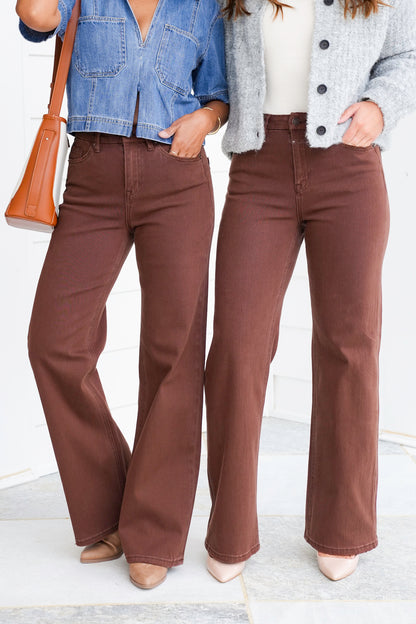 Mica High Rise Brown Wide Leg Jeans