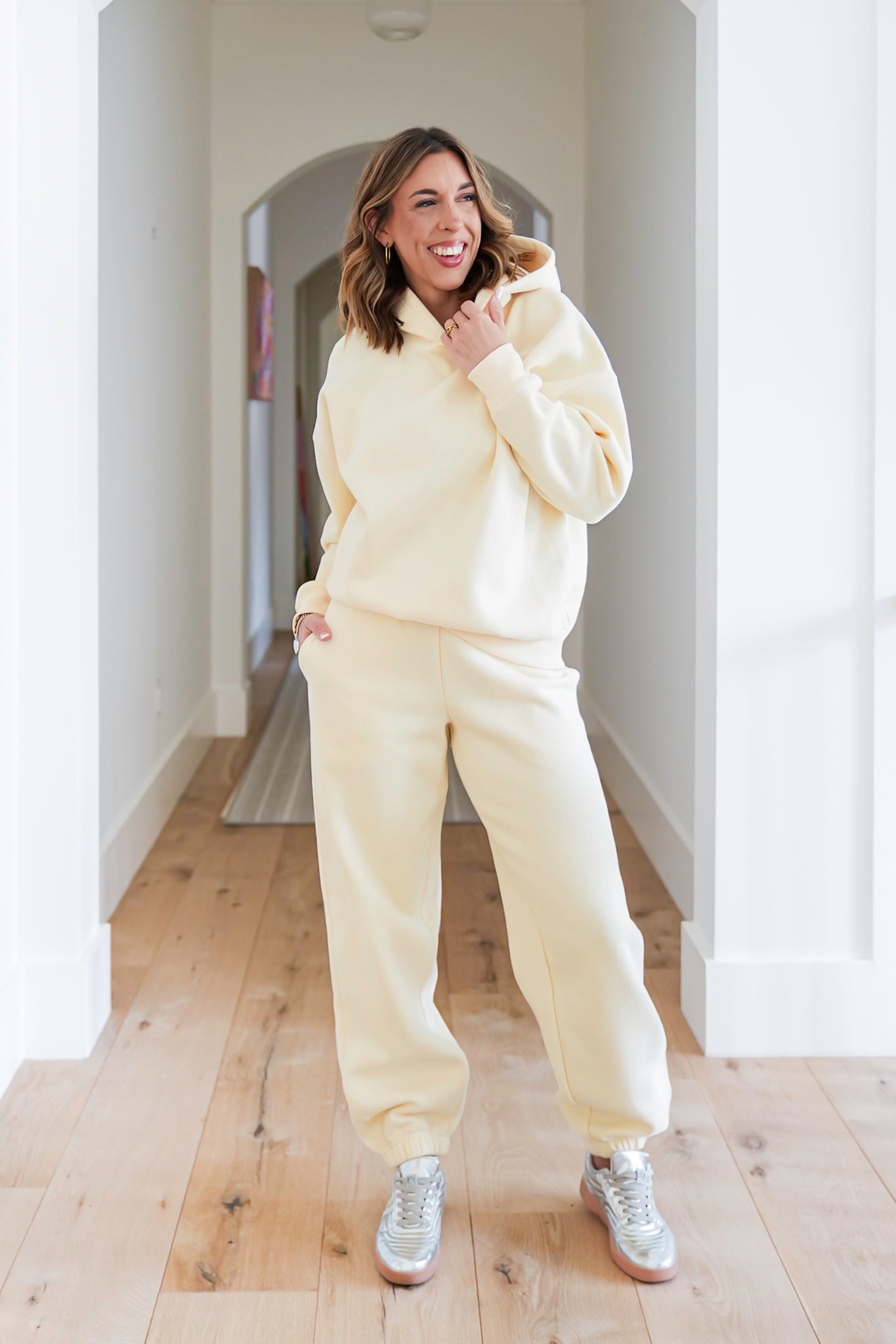 Cream Long Sleeve Pullover Hoodie