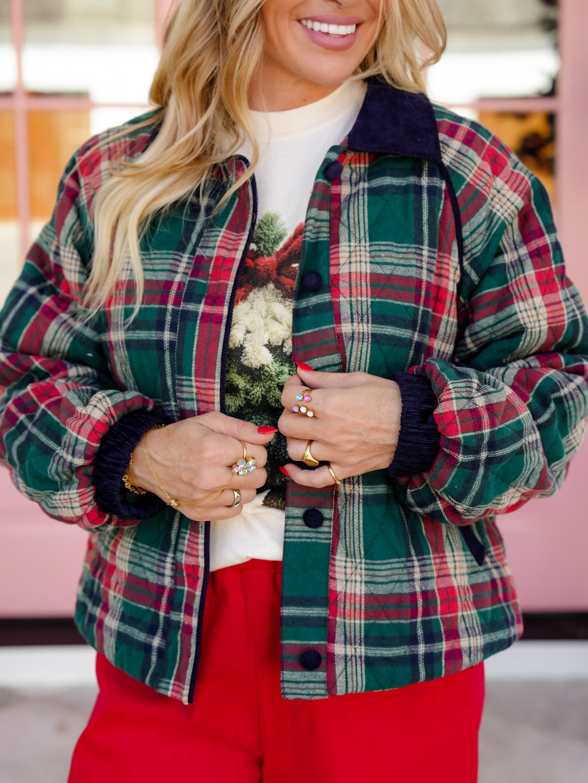 Plaid Quilted Puffer Long Sleeve Jacket