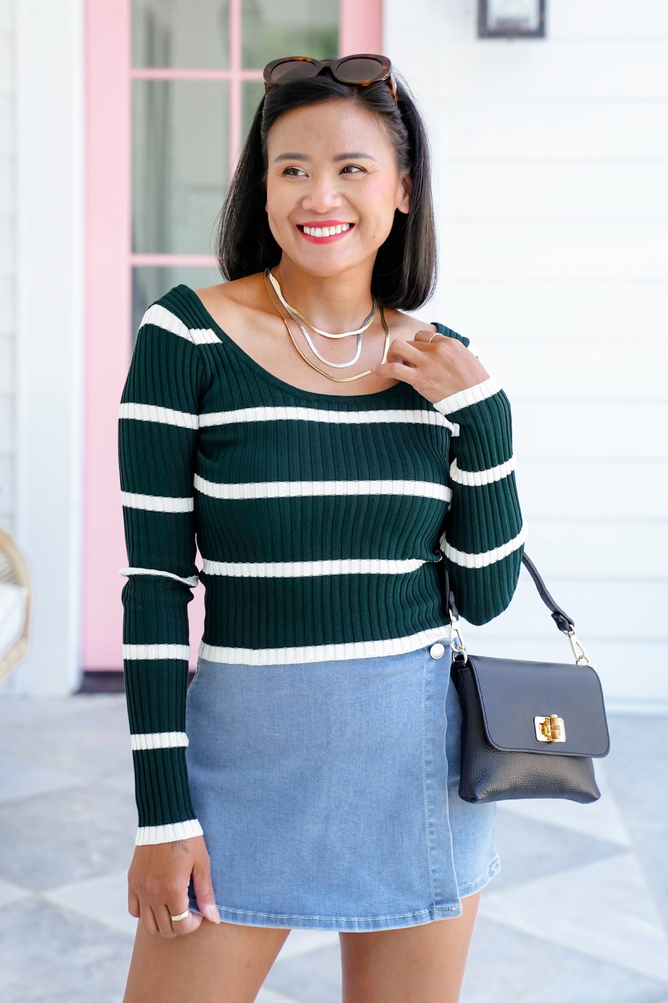 Stripe Long Sleeve Round Neck Knit Top