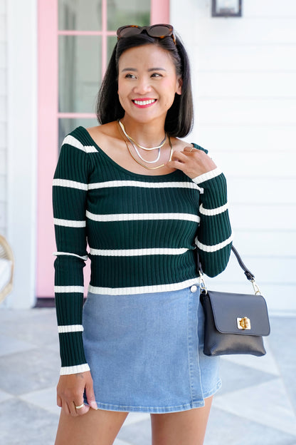 Stripe Long Sleeve Round Neck Knit Top