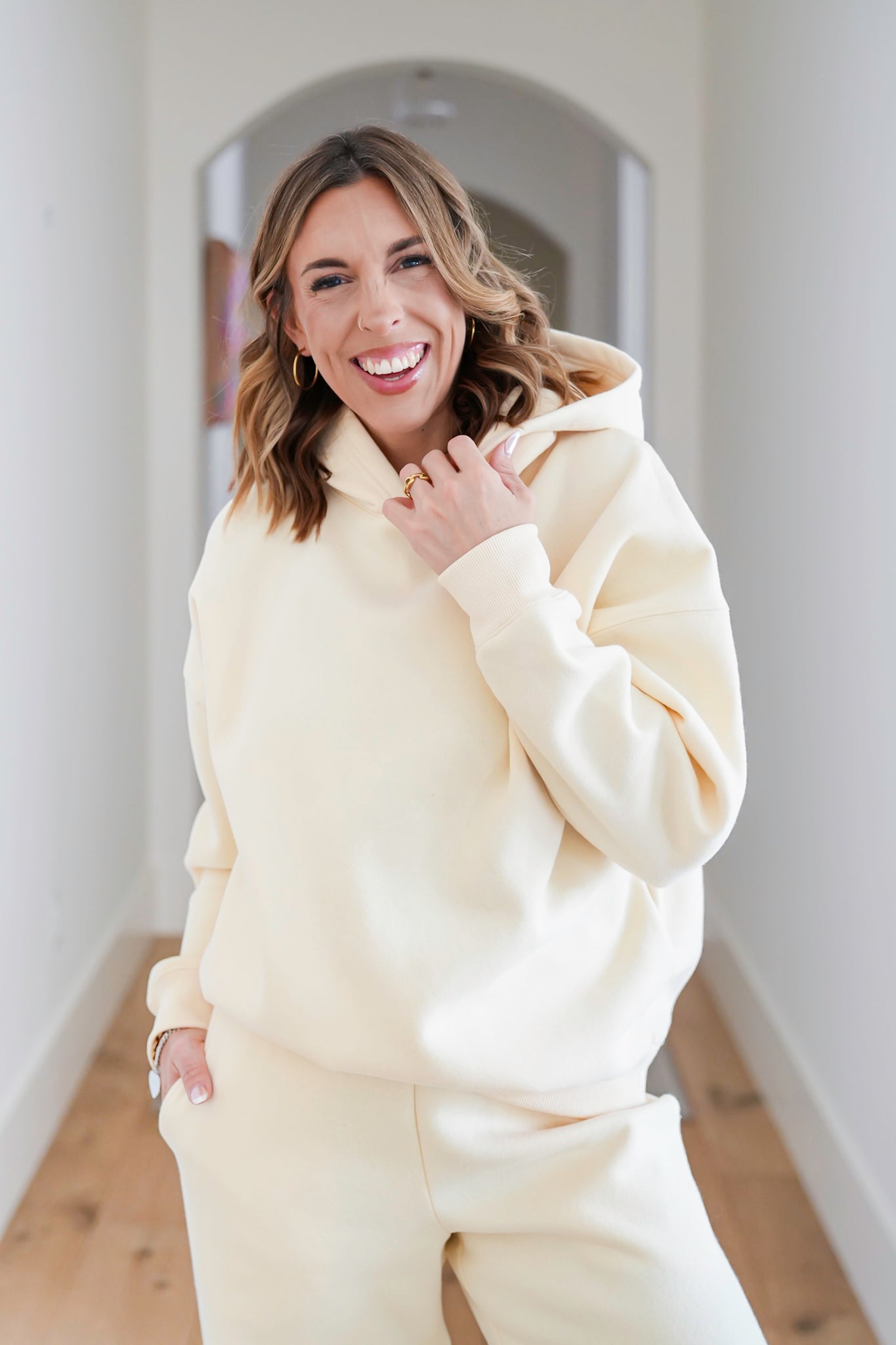 Cream Long Sleeve Pullover Hoodie